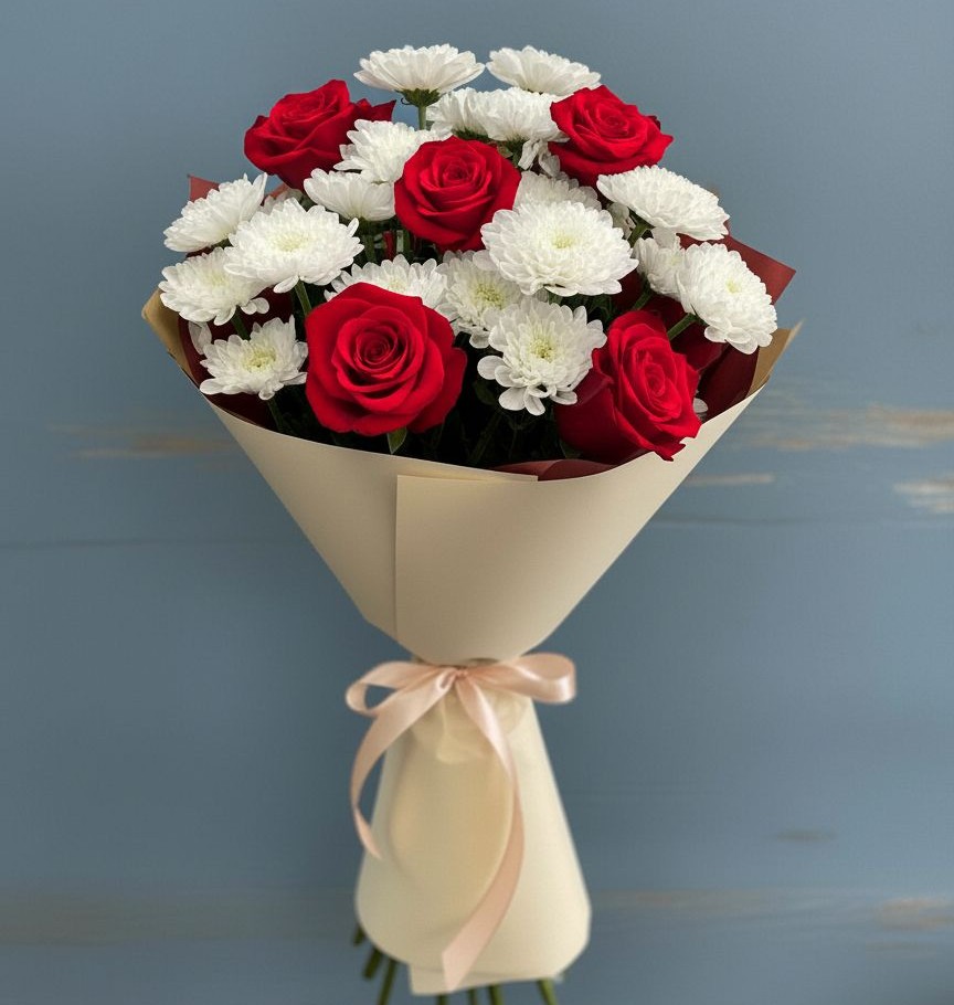 Букет цветов из: Розы и Хризантемы в Пестово