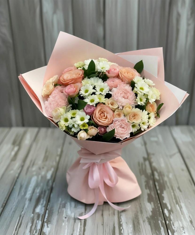 Букет цветов из: Гвоздики, Розы и Хризантемы в Пестово