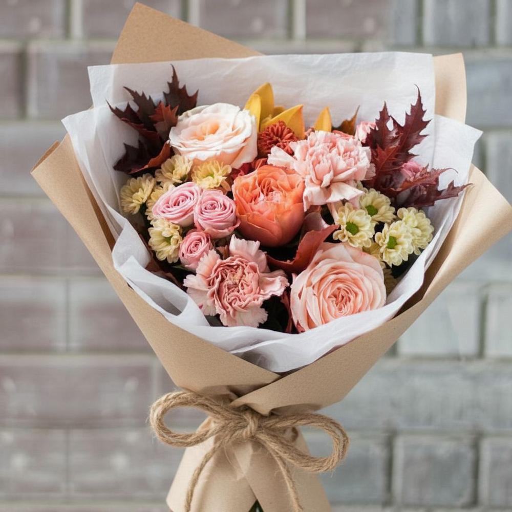 Букет цветов из: Гвоздики, Хризантемы и Розы в Пестово