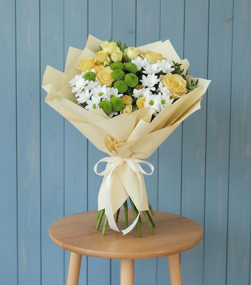 Букет цветов из: Хризантемы и Розы в Пестово