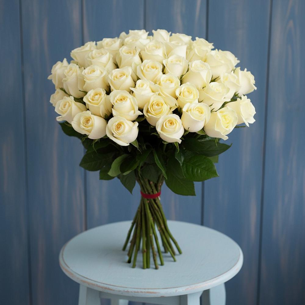 Букет 51 Белая роза Эдлесс Лав в Пестово