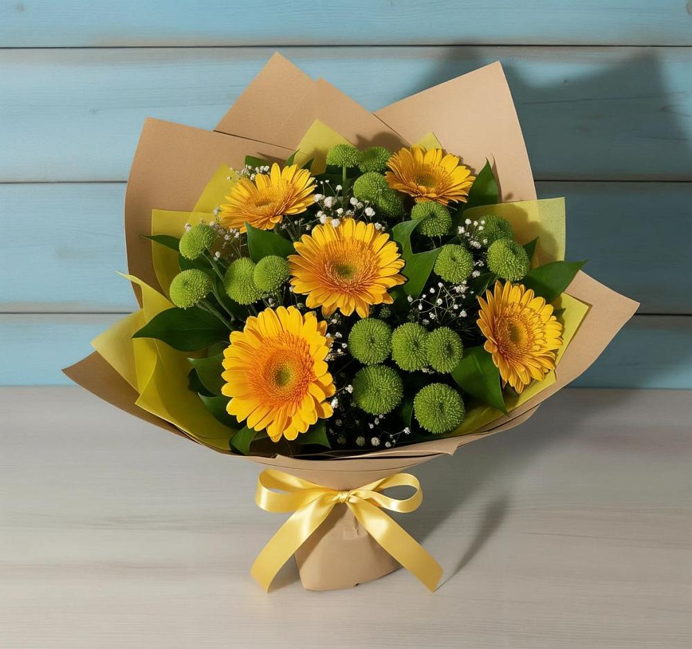 Букет цветов из: Герберы и Хризантемы в Пестово