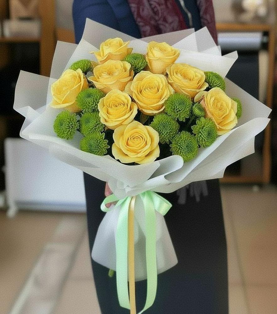 Букет цветов из: Хризантемы и Розы в Пестово