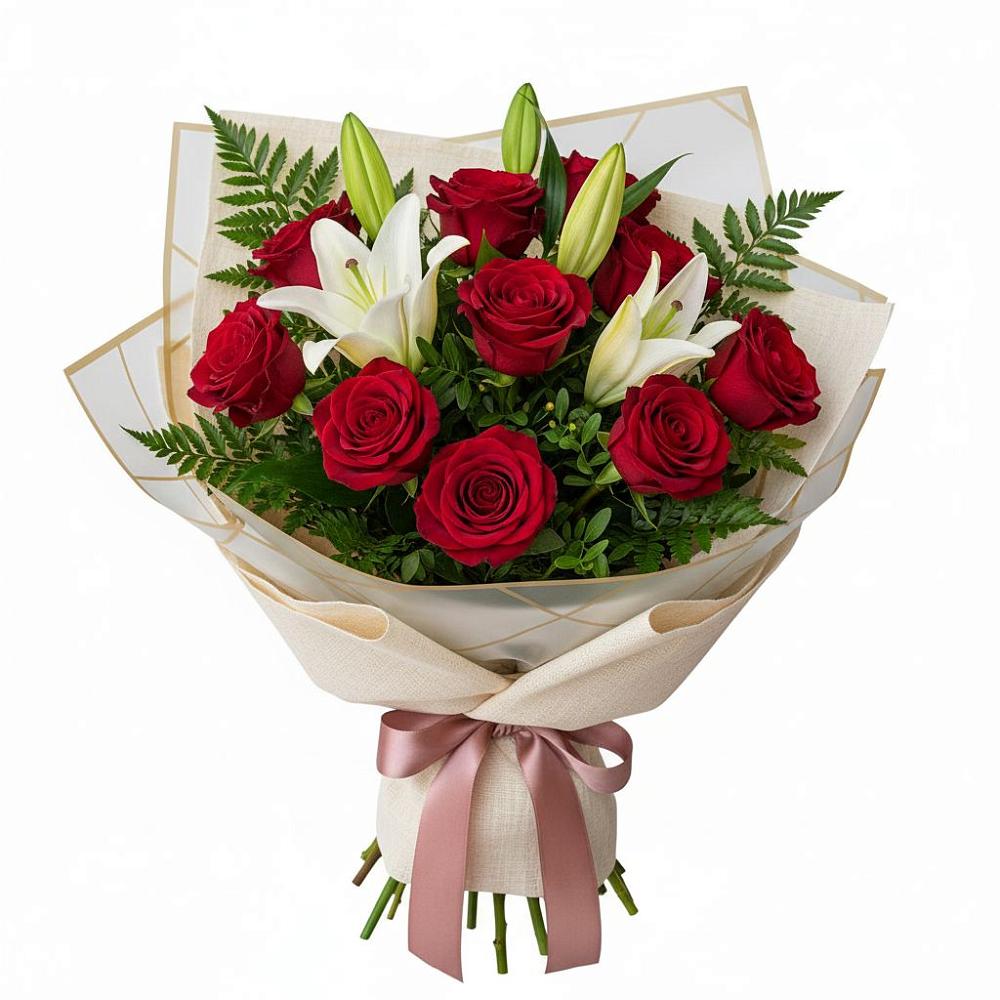 Букет цветов из: Лилии и Розы в Пестово