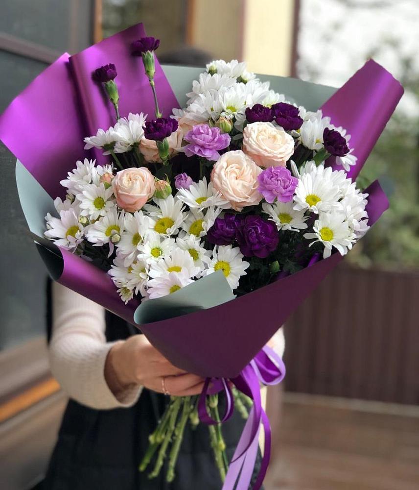 Букет цветов из: Хризантемы, Гвоздики и Розы в Пестово