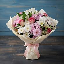 Букет цветов из:  Хризантемы, Альстромерии и Розы в Пестово