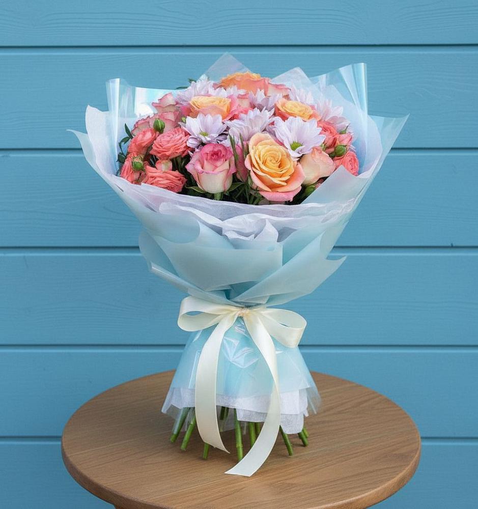 Букет цветов из: Хризантемы и Розы в Пестово