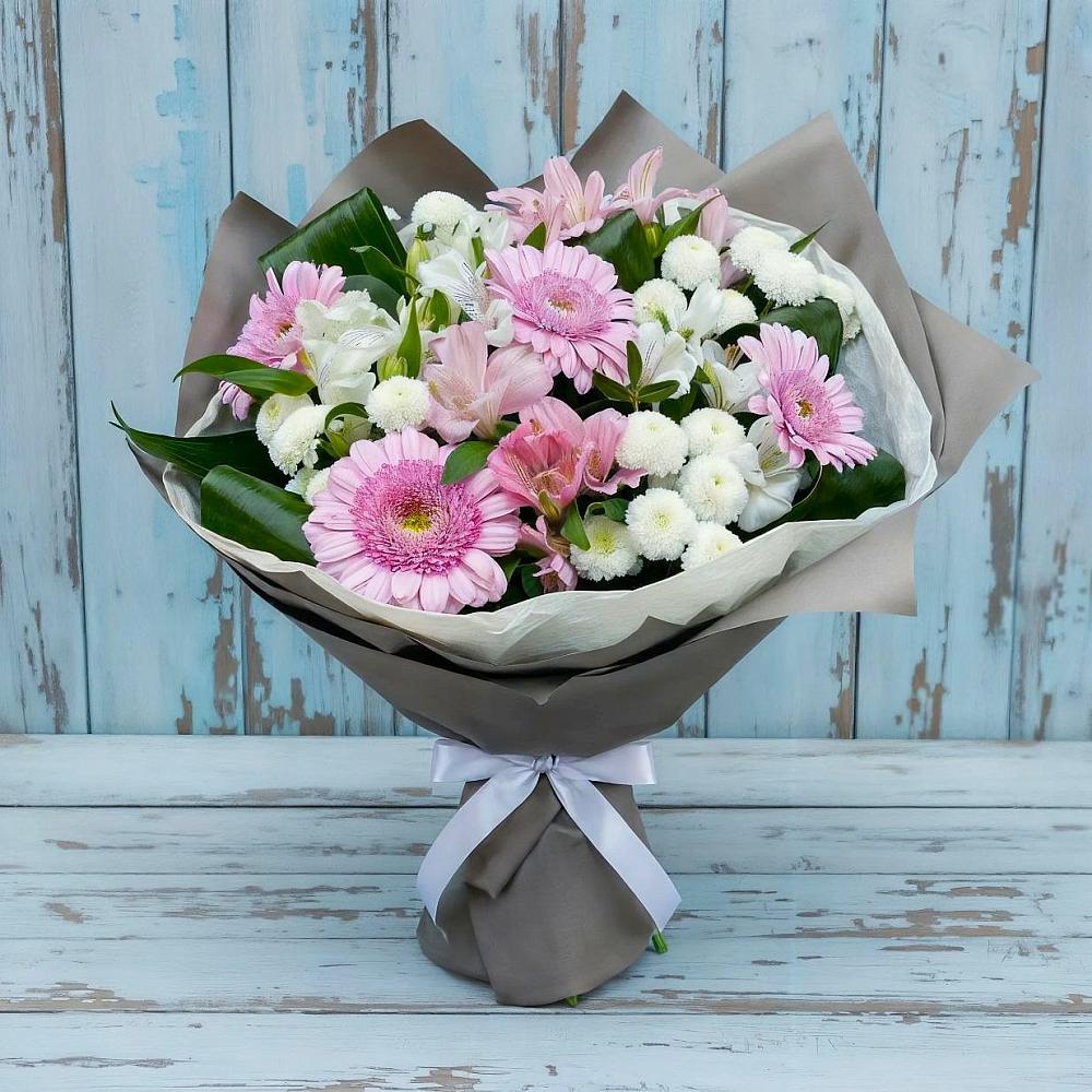 Букет цветов из: Герберы, Альстромерии и Хризантемы в Пестово