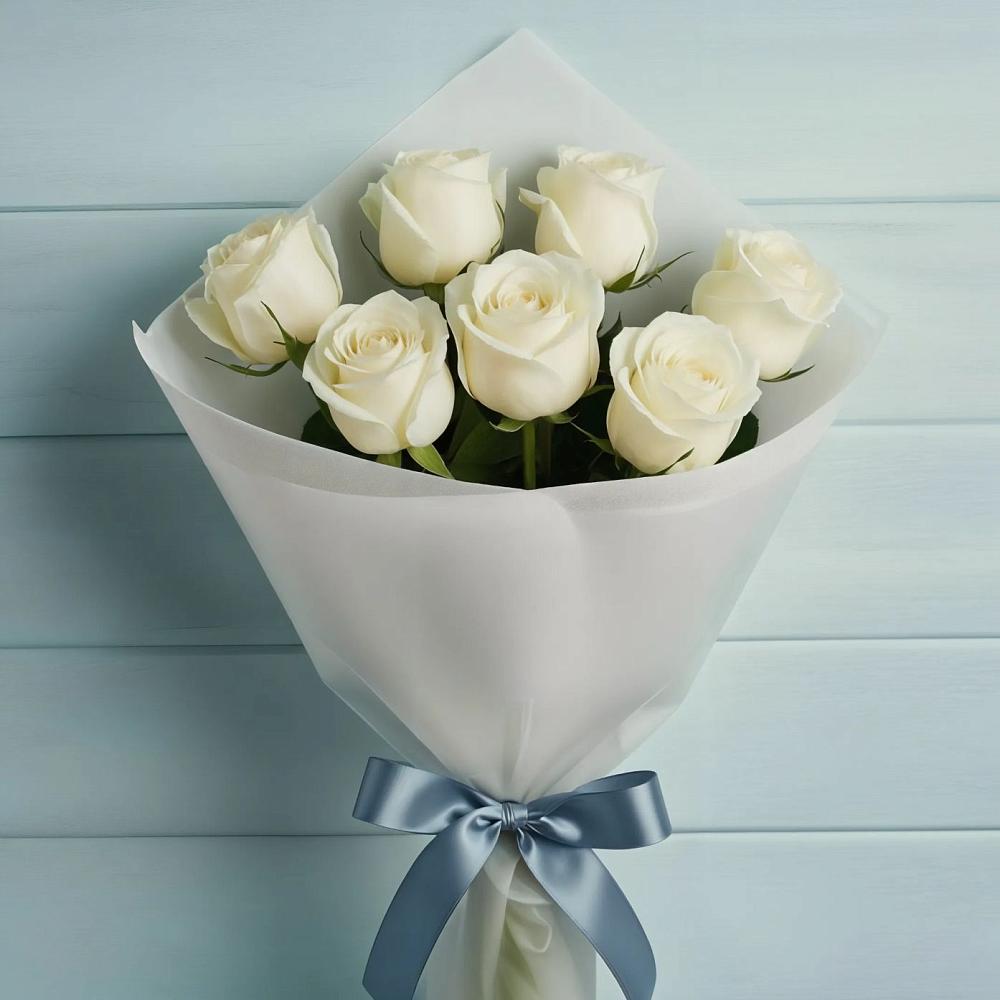 Букет 7 Белых роз Эдлесс Лав в Пестово