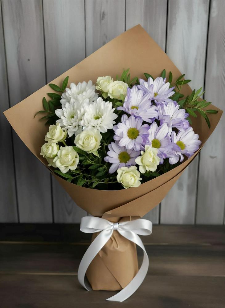 Букет цветов из: Хризантемы и Розы в Пестово